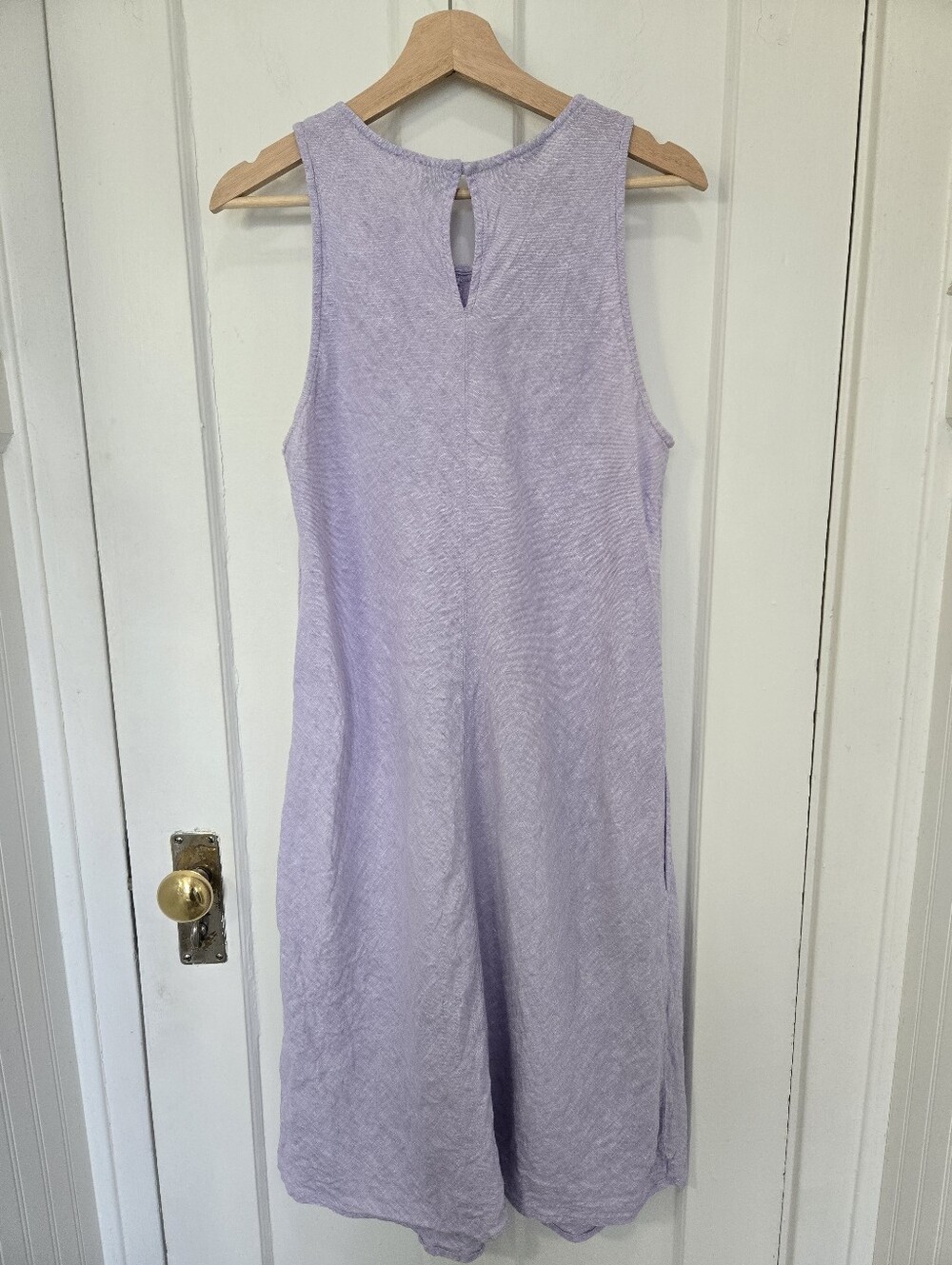 Lands' End 100% Linen Lavendar Midi Shift Dress Size M Coastal Lagenlook Minimal - Picture 2 of 6